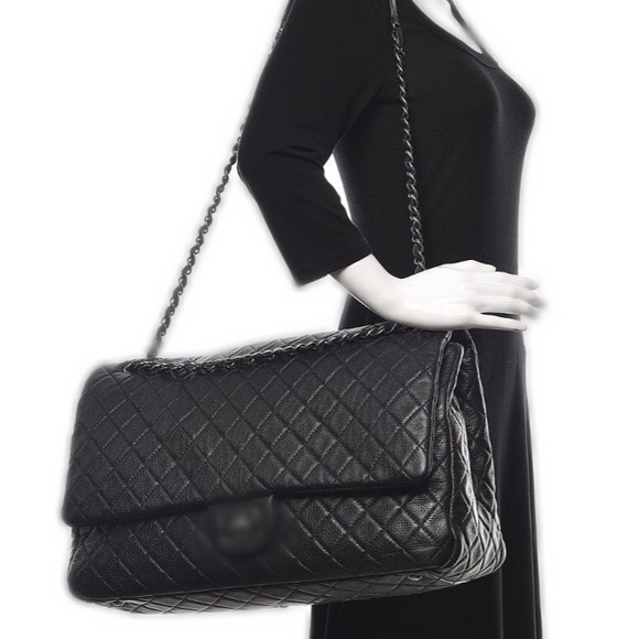 European Culture Handbags - Luxury airline calfskin leather  Quilted Black Bag Chain XXL oversized